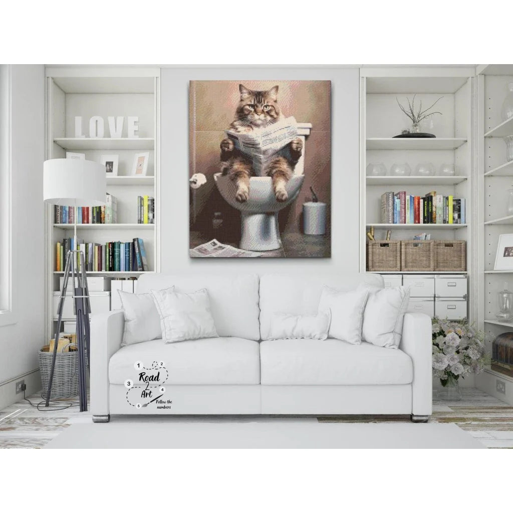 Toilet Reader Cat Funny Diamond Painting Kit by Nordik Atelier