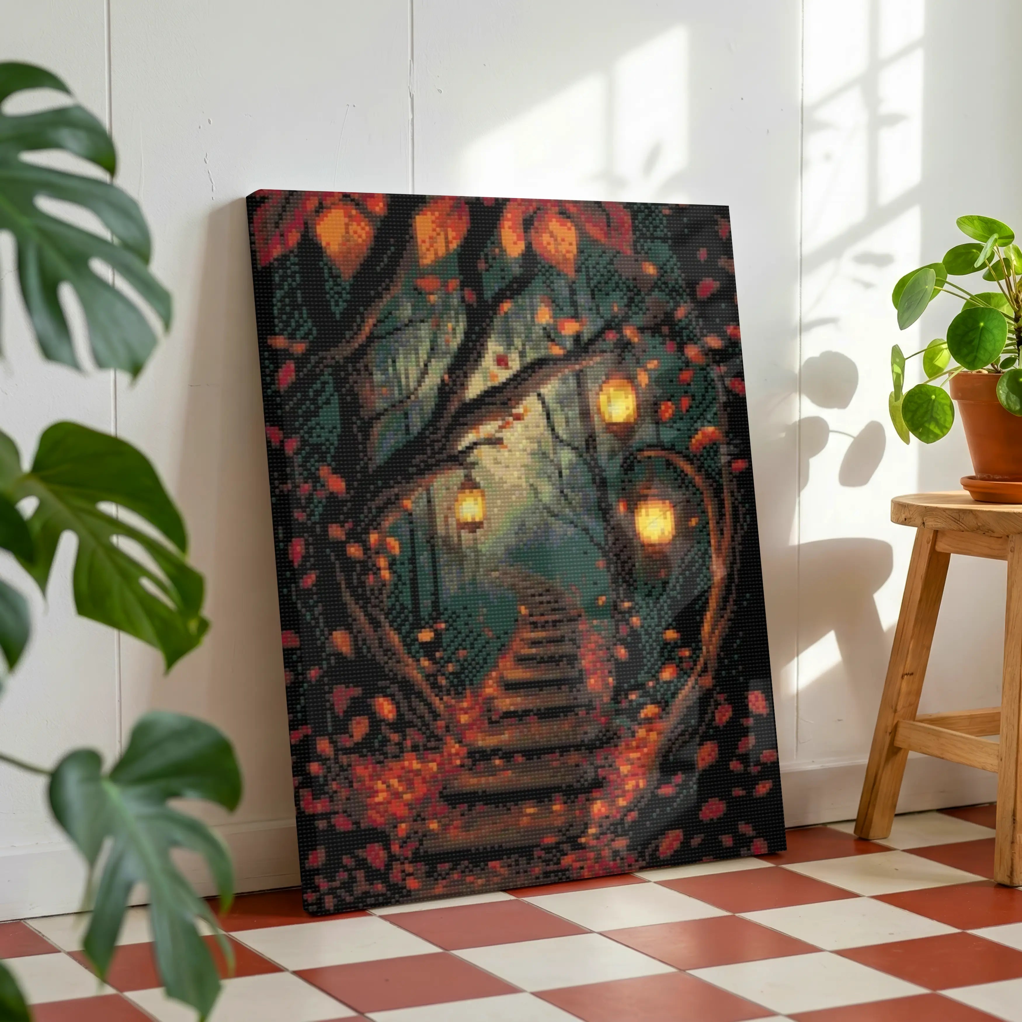 Lantern Path in Autumn Woods | Diamond Painting Kit