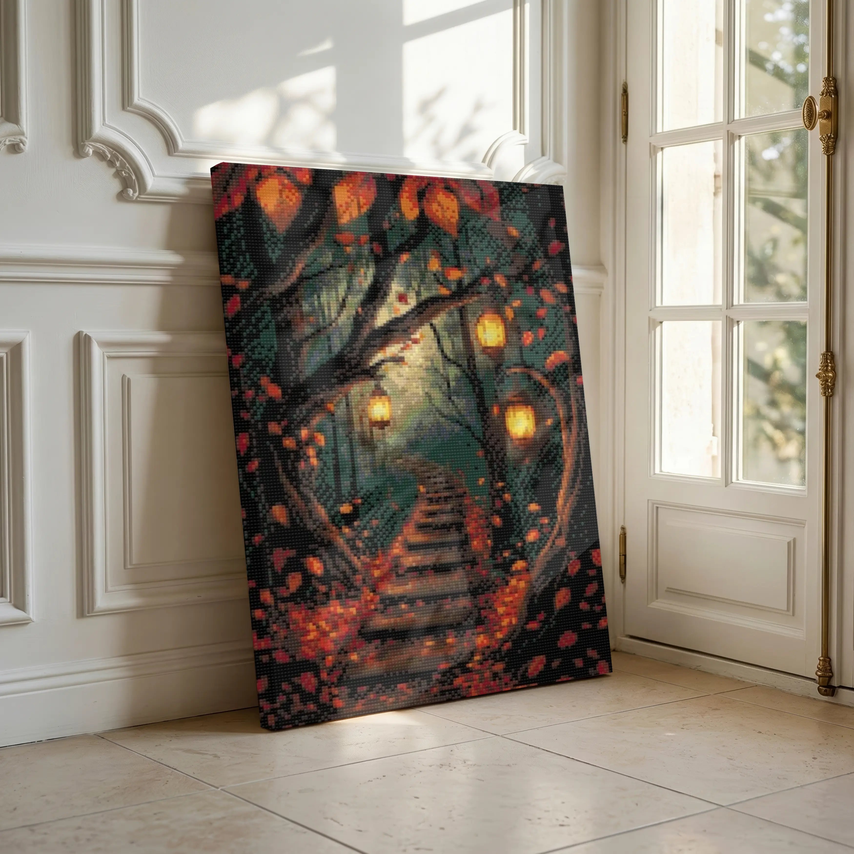 Lantern Path in Autumn Woods | Diamond Painting Kit