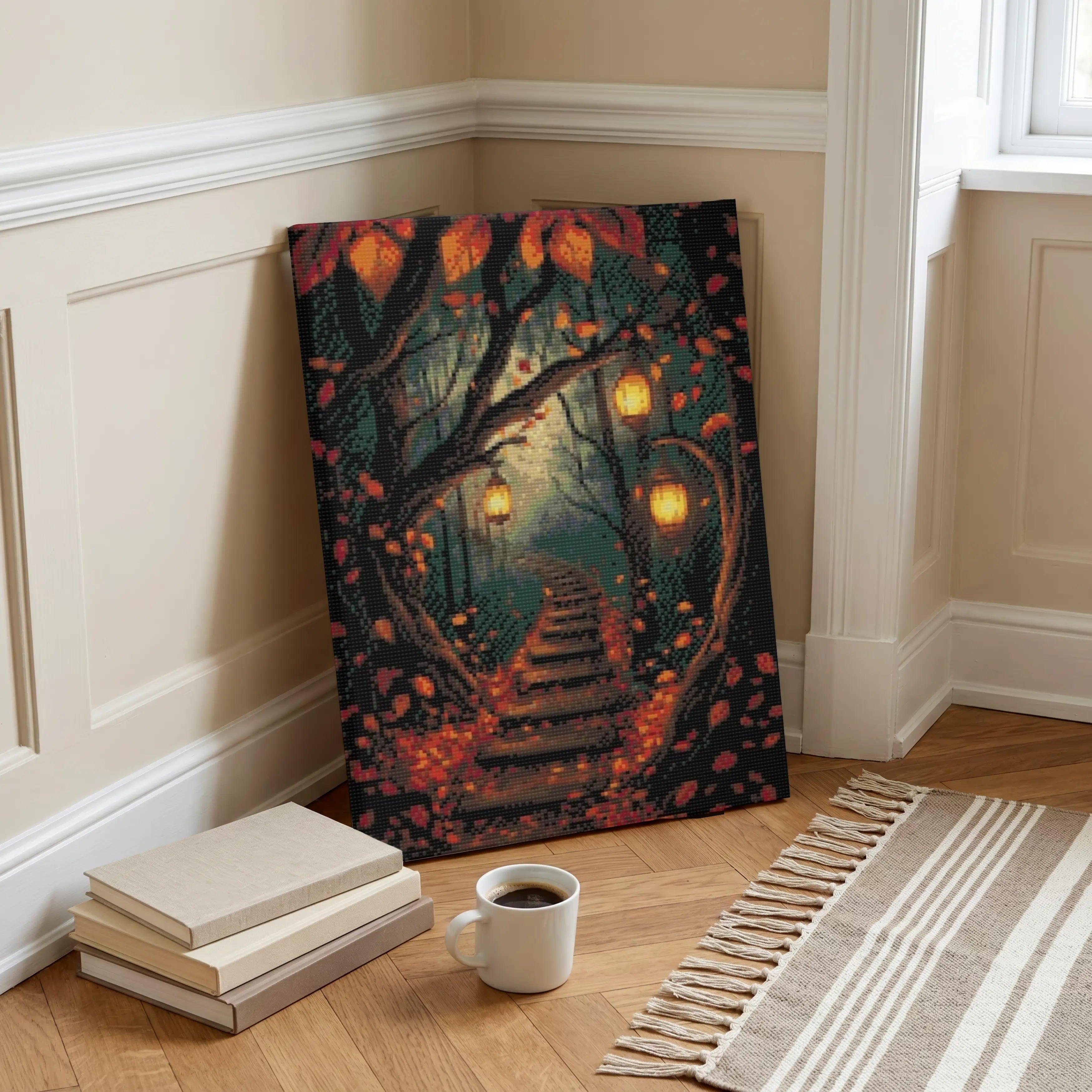 Lantern Path in Autumn Woods | Diamond Painting Kit