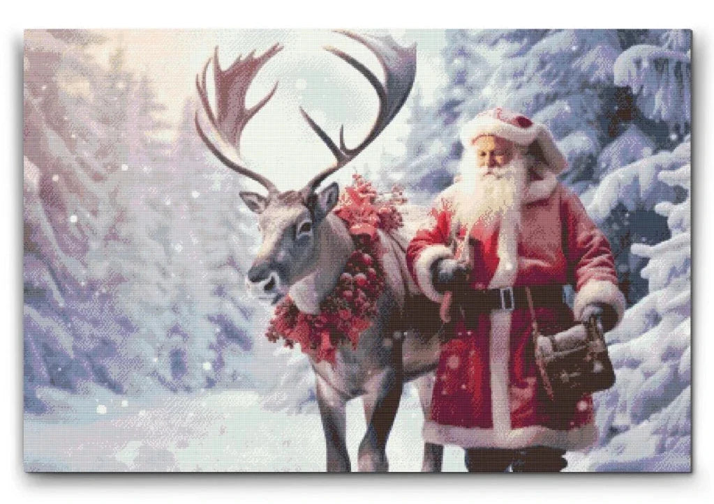 Santa and Reindeer in Winter Forest Diamond Painting Kit by Nordik Atelier
