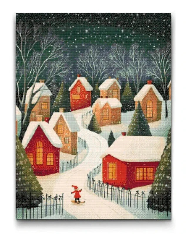 Snowy Village Evening Diamond Painting Kit by Nordik Atelier